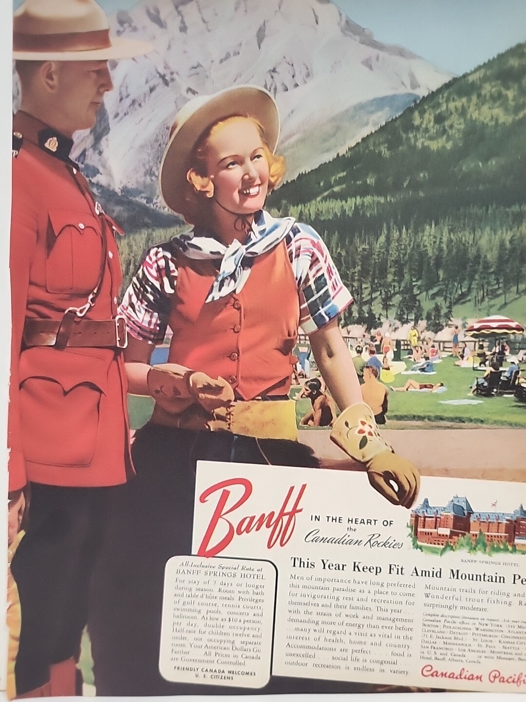 1942 Banff Springs Hotel Fortune WW2 Print Ad Q2 Canadian Pacific Canada Rockies