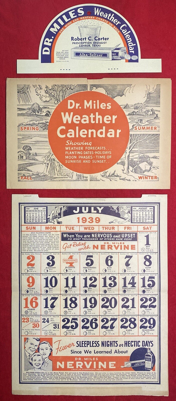 1939 **DR. MILES** {QUACK MEDICINE} ORIGINAL 12 MONTH (WEATHER) CALENDAR! RARE!