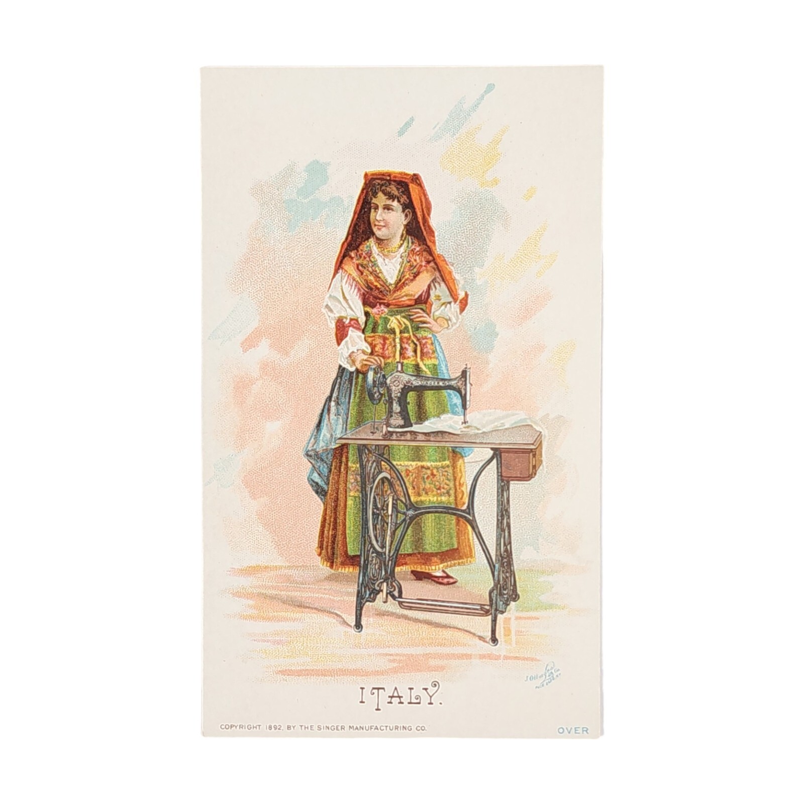 1892 Singer Manufacturing Co Sewing Trade Card Italy Naples Costume