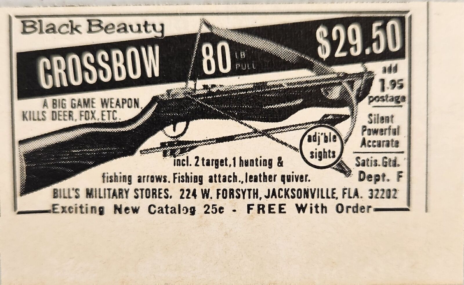 1968 Novelty Print Ad Crossbow 80 Bill’s Military Store Jacksonville,Florida