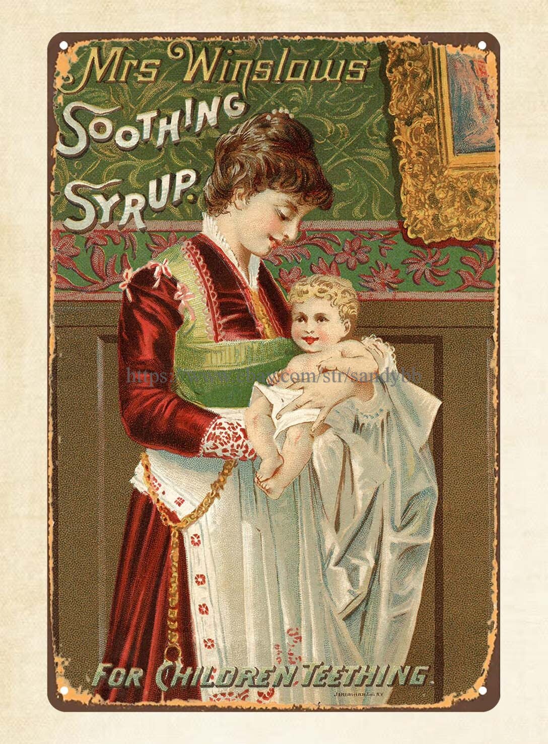 Mrs. Winslow’s Soothing Syrup Victorian Advertising tin sign cool reproductions