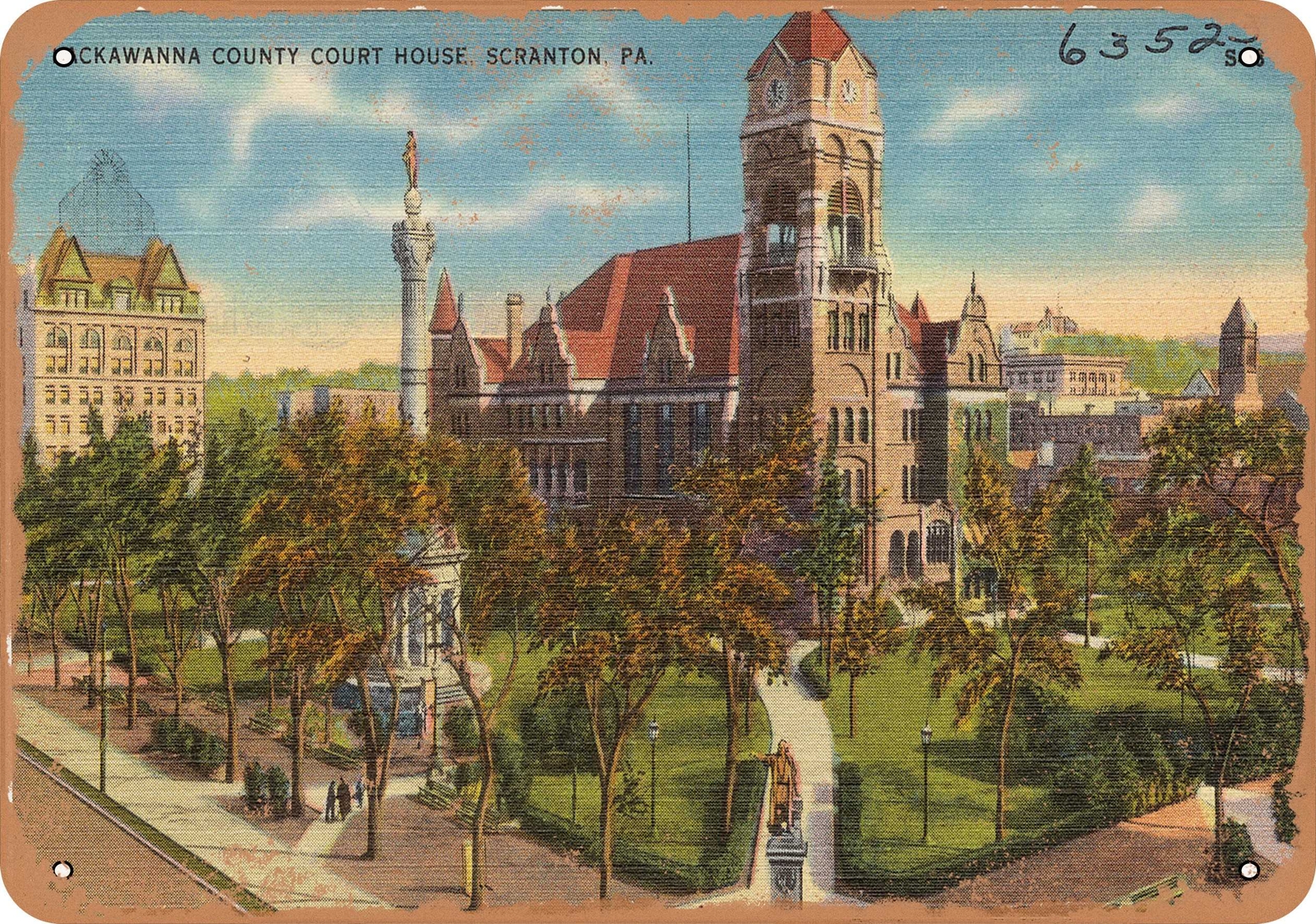 METAL SIGN – Pennsylvania Postcard – Lackawanna County Court House, Scranton, P