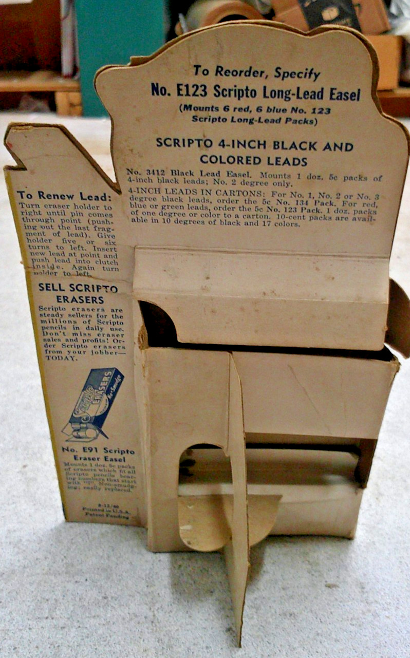 1940 SCRIPTO 5 CENT Smooth Writing LEADS CARDBOARD STORE DISPLAY