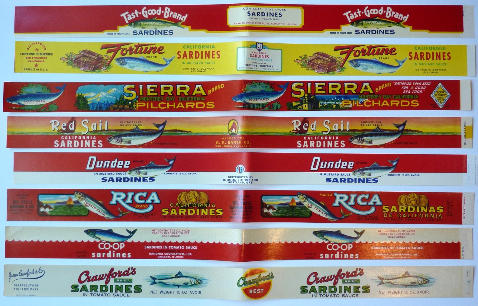 8 Vintage Sardine Can Labels California West Coast Food Advertising Ephemera