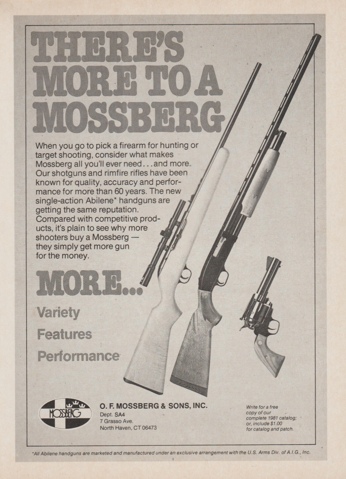 1981 Mossberg Firearms – Rifle, Shotgun, Pistol – Various Models- Print Ad Photo
