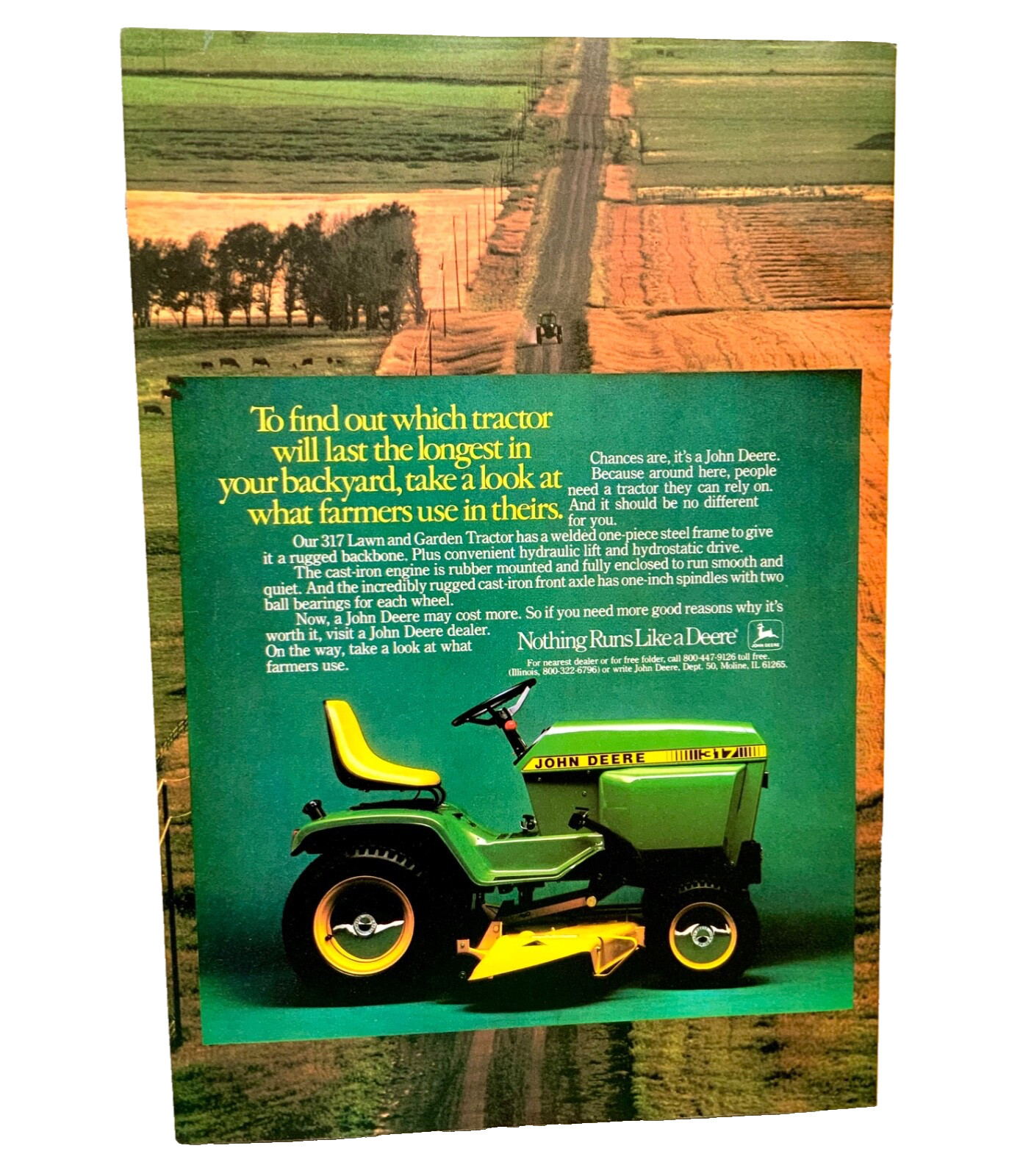 VINTAGE 1982 12 x 7” MAGAZINE PRINT AD ADVERTISEMENT JOHN DEERE LAWN TRACTOR