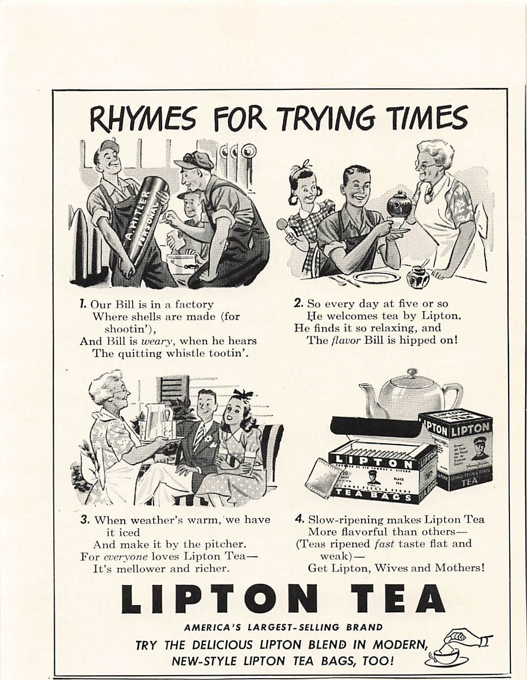 Lipton Tea Print Ad Vintage Advertisement Tea Bag Advertising Grocery 1942
