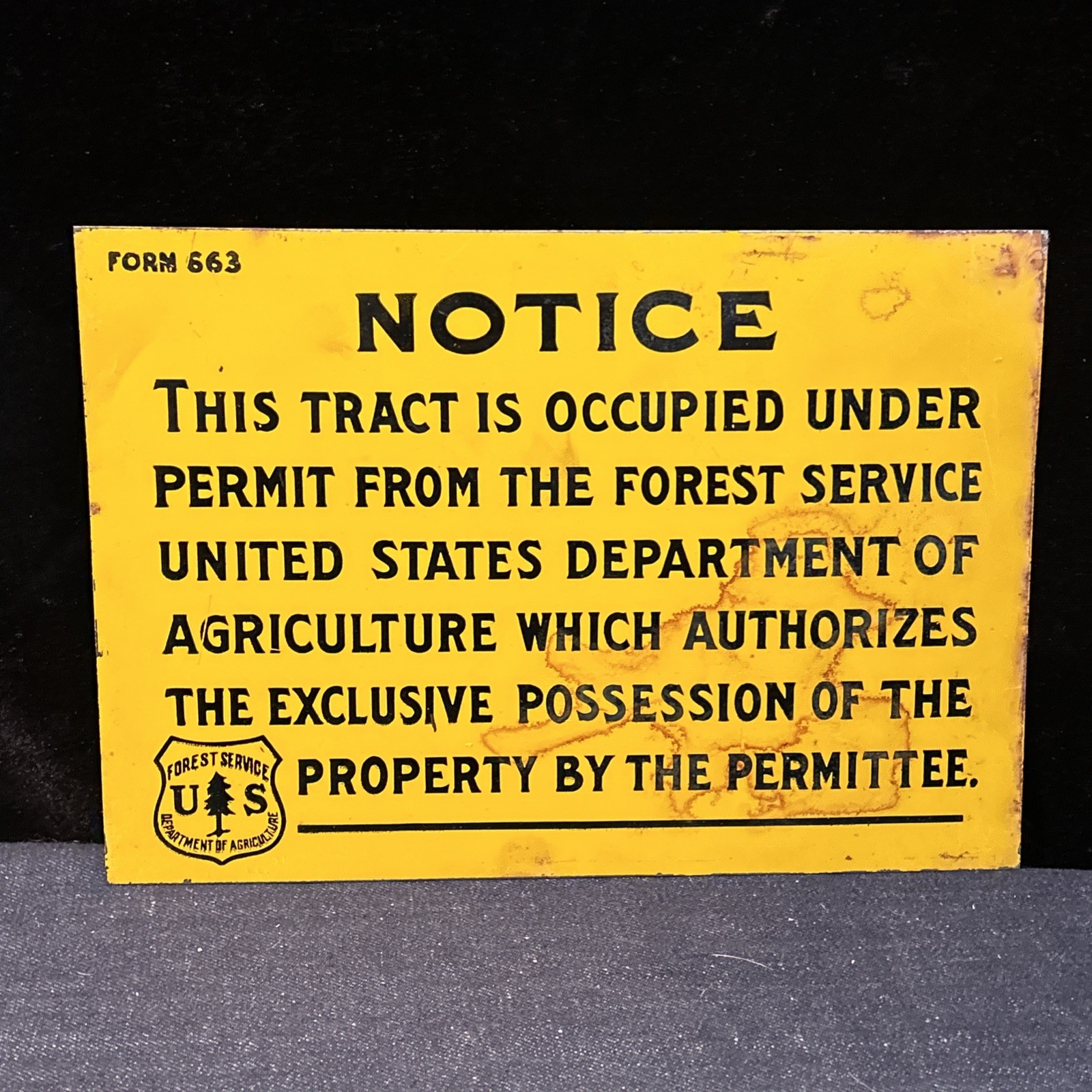 Vintage 1930’s USFS Forest Service Tin Litho Occupied Tract Sign Unused 10” X 7”
