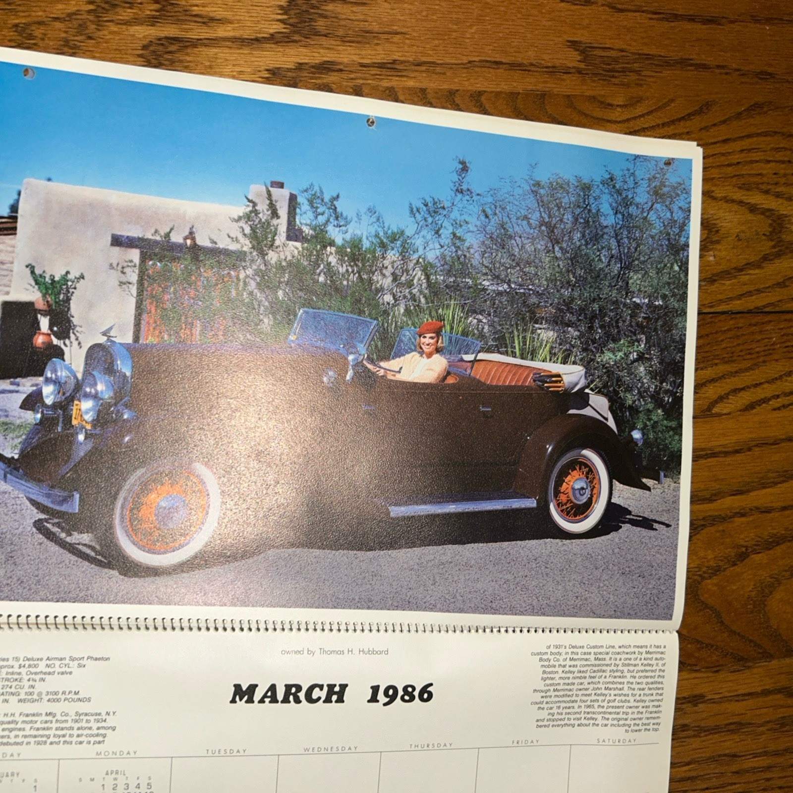 1986 Collector’s Edition LARGE Calendar Napa Advertising Scrapbooking Aurora