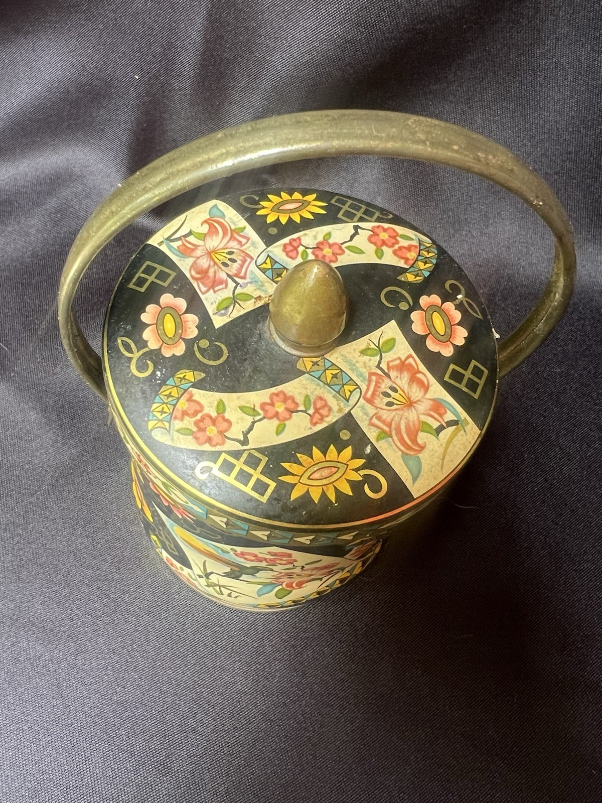 VTG Murray Allen Regal Crown Metal Tin Canister Floral Retro Made In ENGLAND