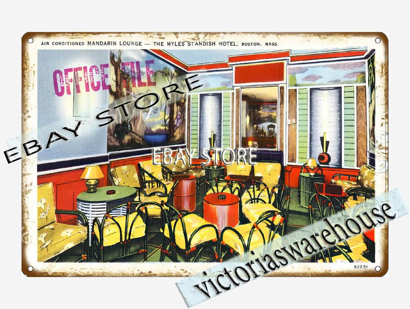 1930-45 Air conditioned Mandarin Lounge Myles St, Boston, Massachusetts tin sign