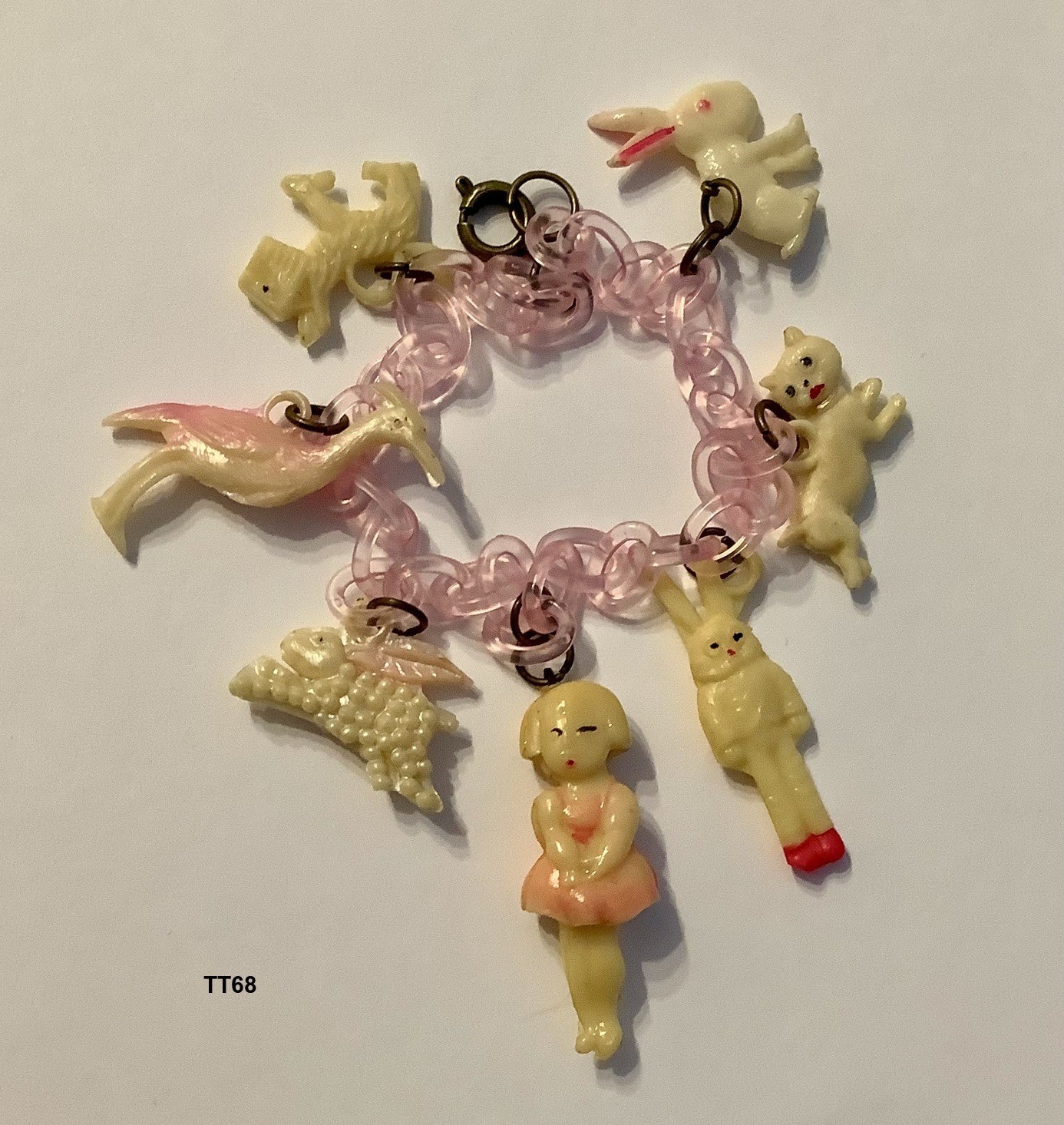 Little Girl Bunny Standing Cat Rabbits Dog Celluloid Cracker CHARM BRACELET