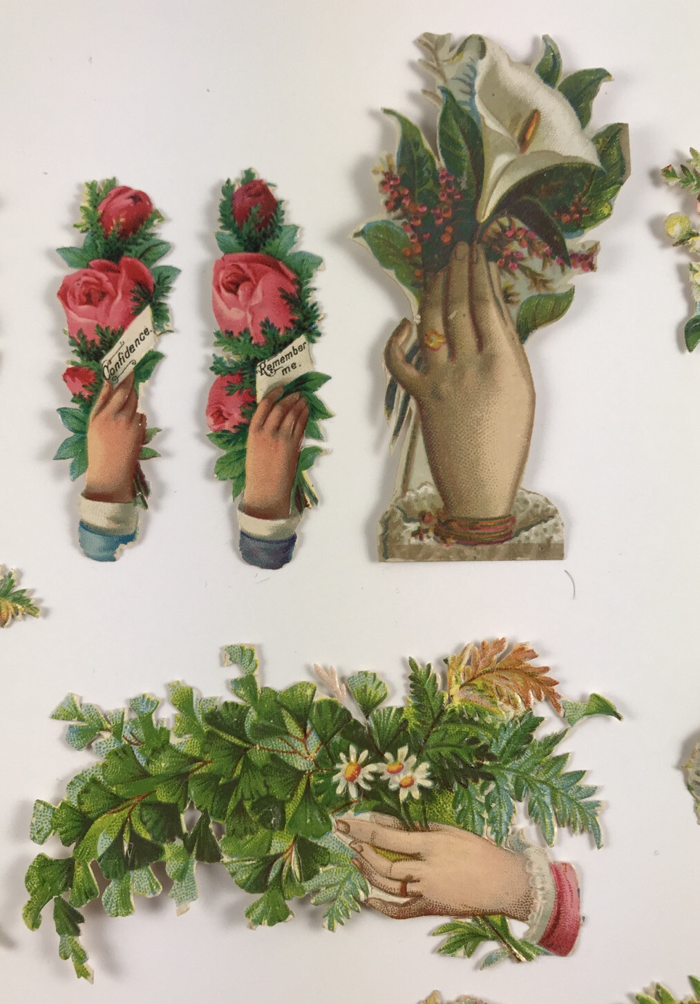 1880’s Pretty Victorian Hand Flowers Lot of 12 Die Cut Victorian Scrap