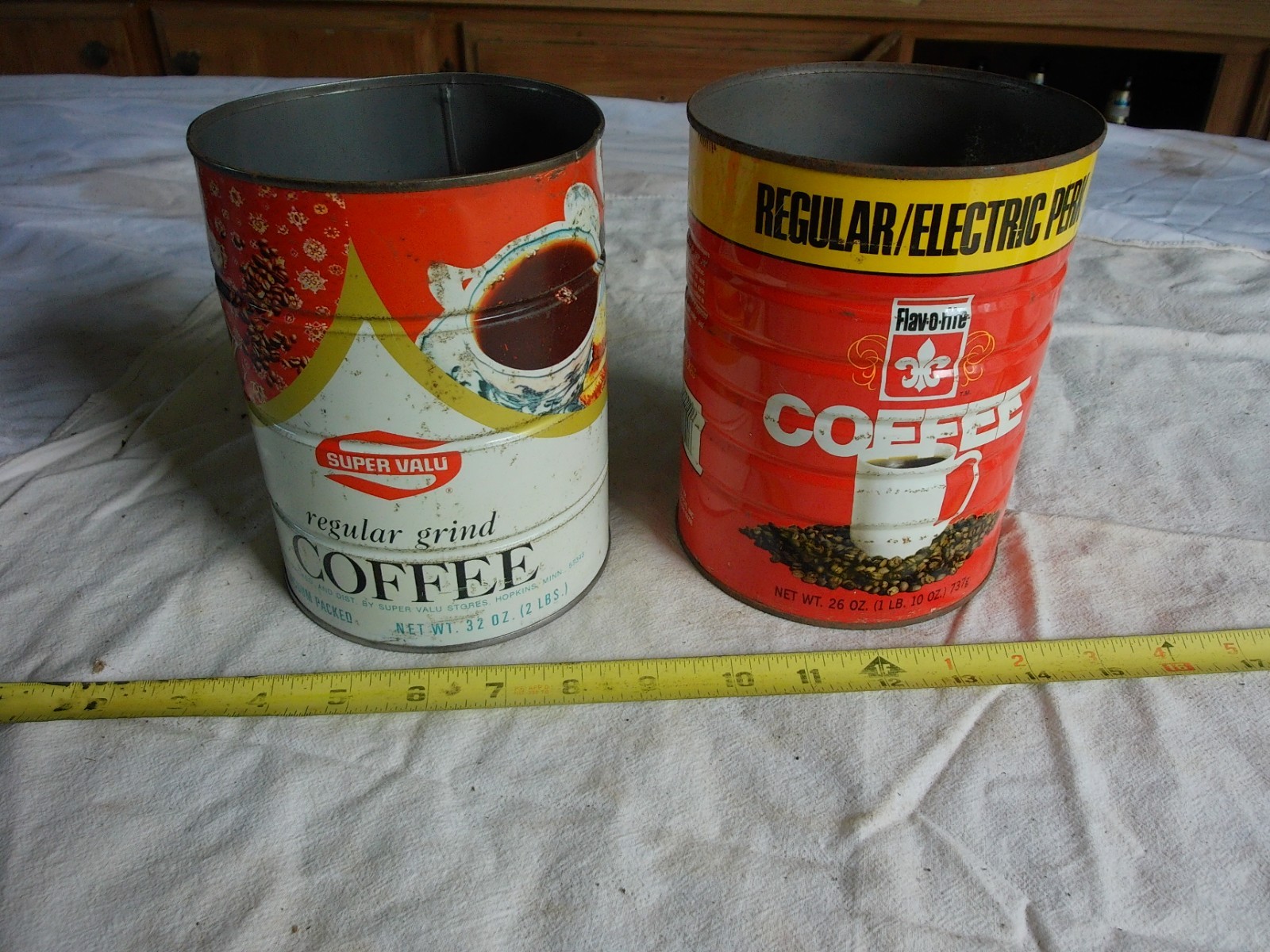 Vintage Lot of 2 Coffee Tin Cans No Tops Super Valu Flav-O-Rite Lot 26-28-CH