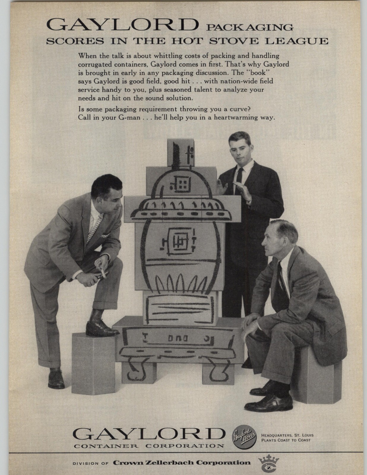 1959 Gaylord Packaging Corporation Vintage Print Ad Got Stove Cardboard Art