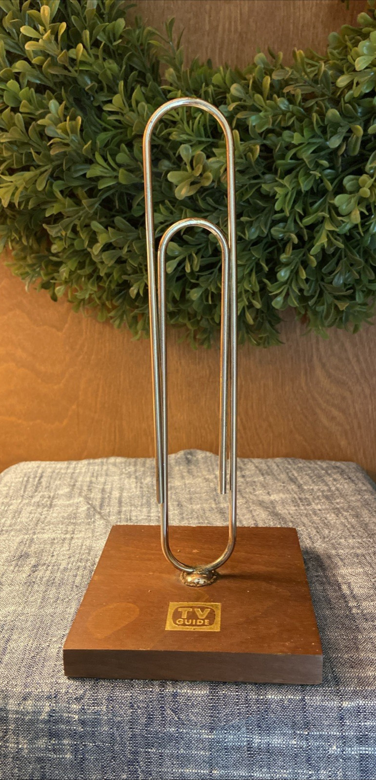 Vintage 70’s TV Guide Advertising 9” Brass Paper Clip Note Stand