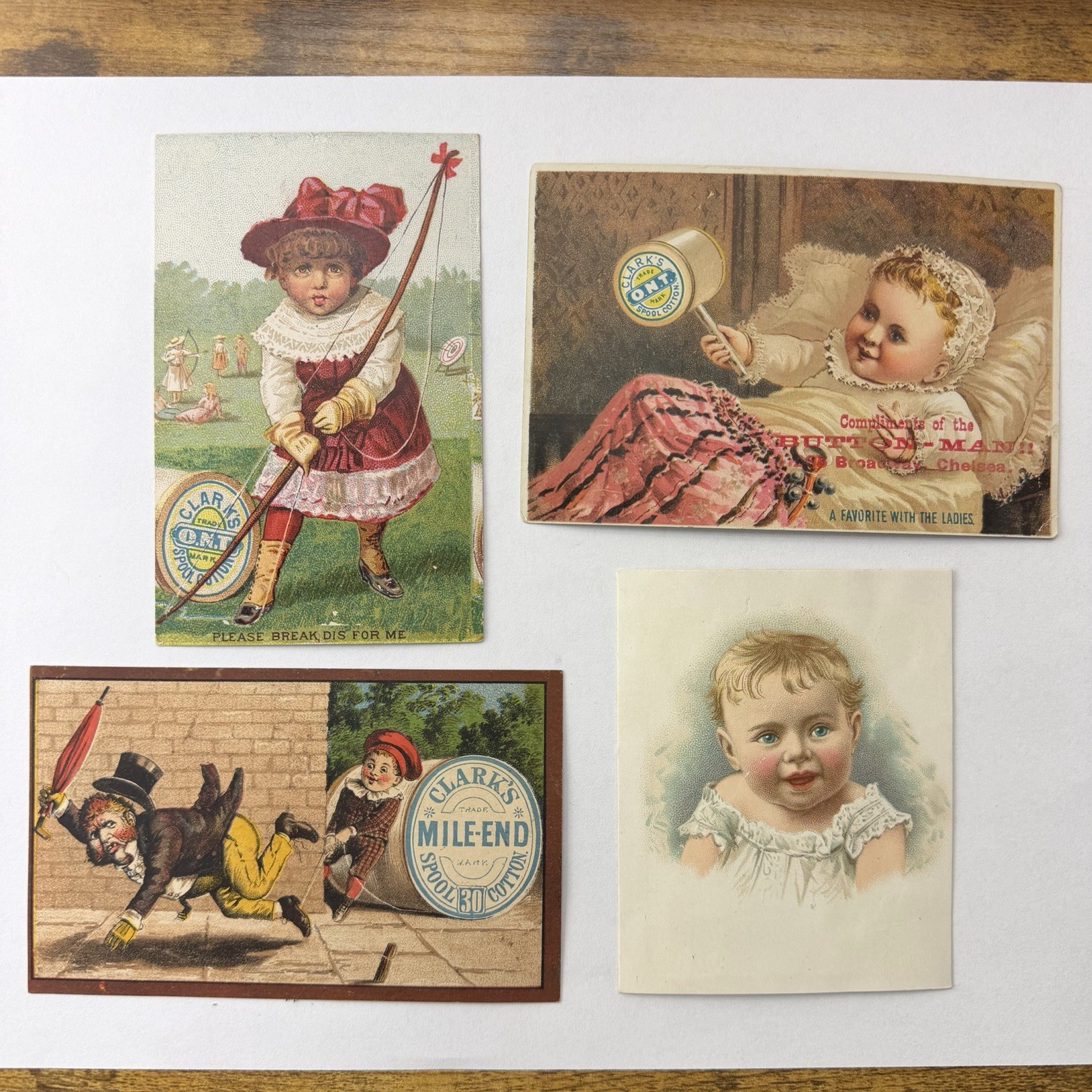 Clark’s Spool Cotton Victorian Trade Cards ONT Mile-End Button-Man 4 Antique