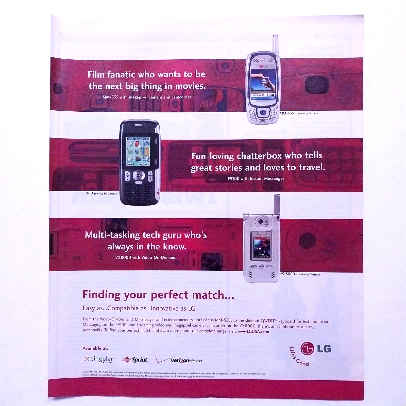 2005 LG Cell Phones Vintage Print Advertisement Page Collectible Y2K Advert Page