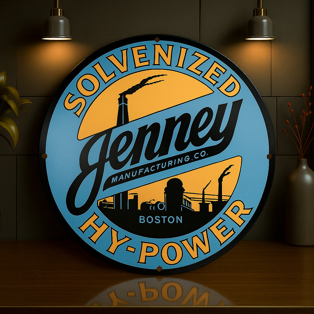Vintage Jenney HY-POWER Industrial Oil Heavy Metal Sign XL – 19.7″ (50 cm)