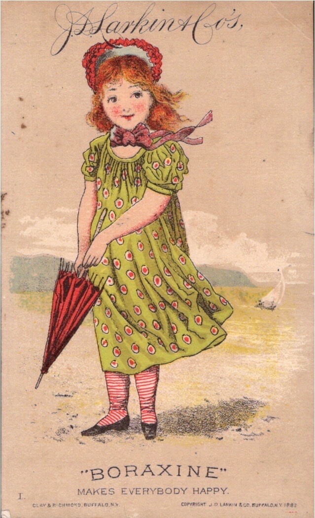 1882’s Boraxine -J.D. Larkin and Co Trade Card Young girl with Umbrella A/T