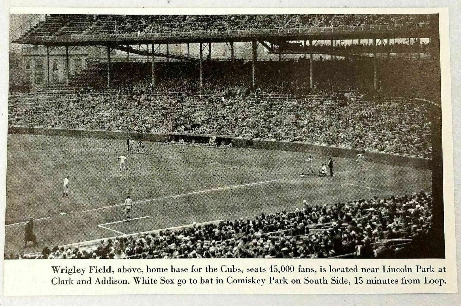 1947 Magazine Photo Chicago Cubs Wrigley Field Baseball Stadium Game in Progress