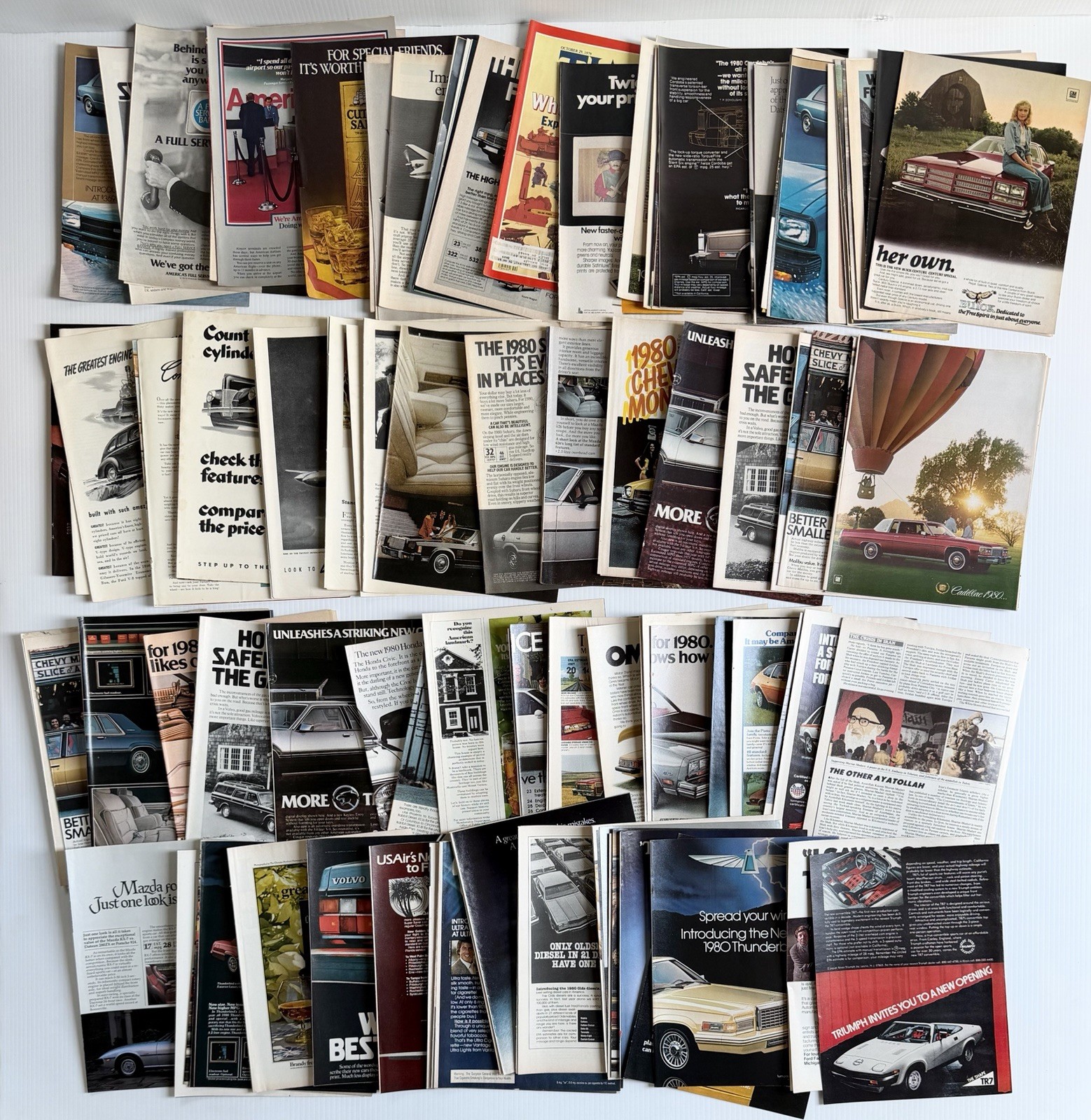 HUGE LOT 130+ Pages Of Vtg Magazine Ads 1940s-1980s Cars, Household, Fashion Etc