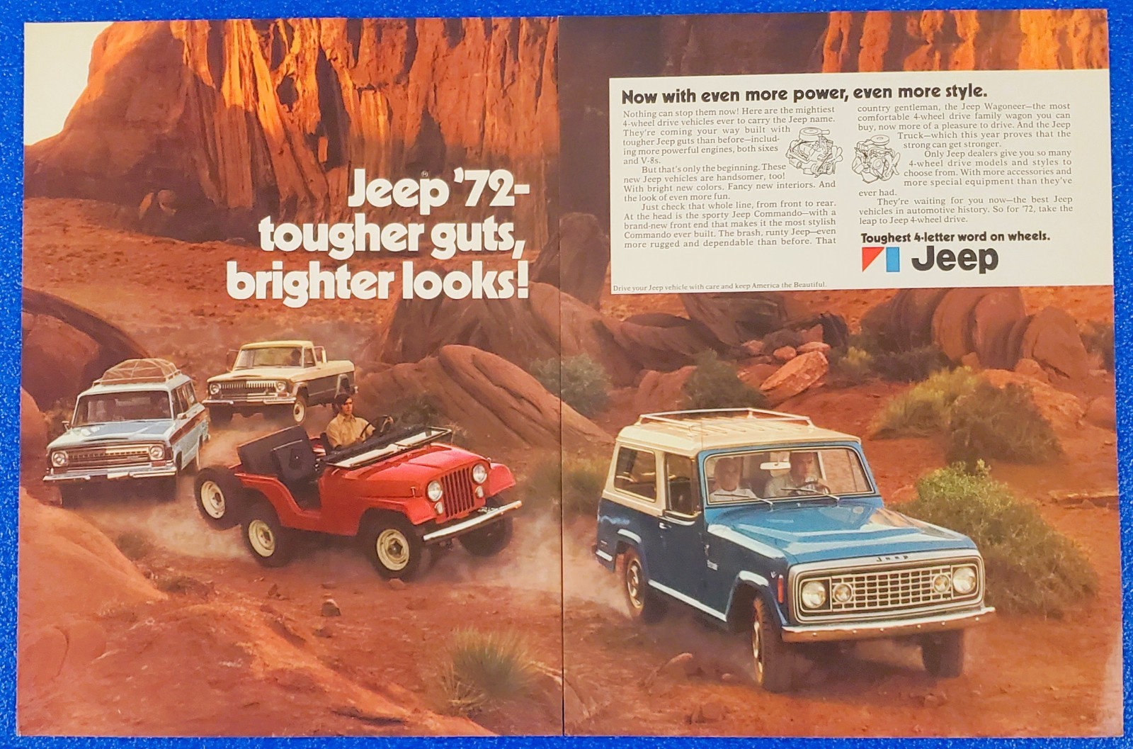 1972 Jeep Commando Wagoneer J Truck Original Print Ad Two Page Centerfold 1971
