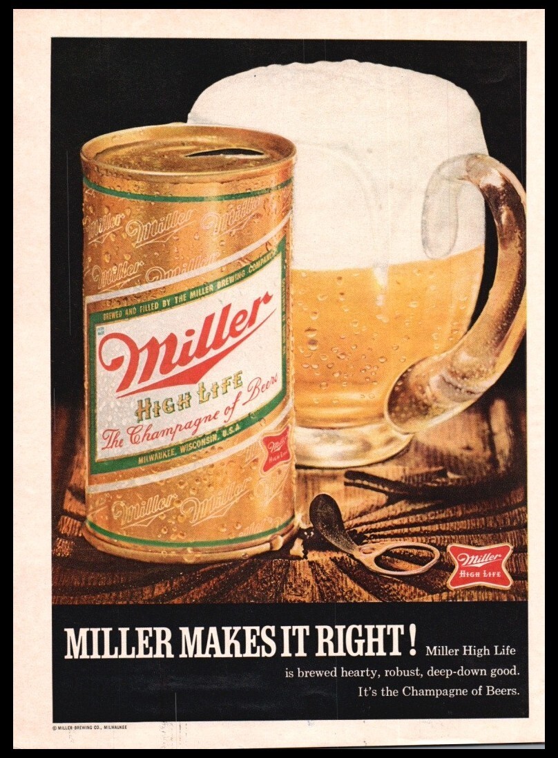 1970 Miller Beer & mug- Makes It Right-Vintage magazine print ad-Man Cave/Garage