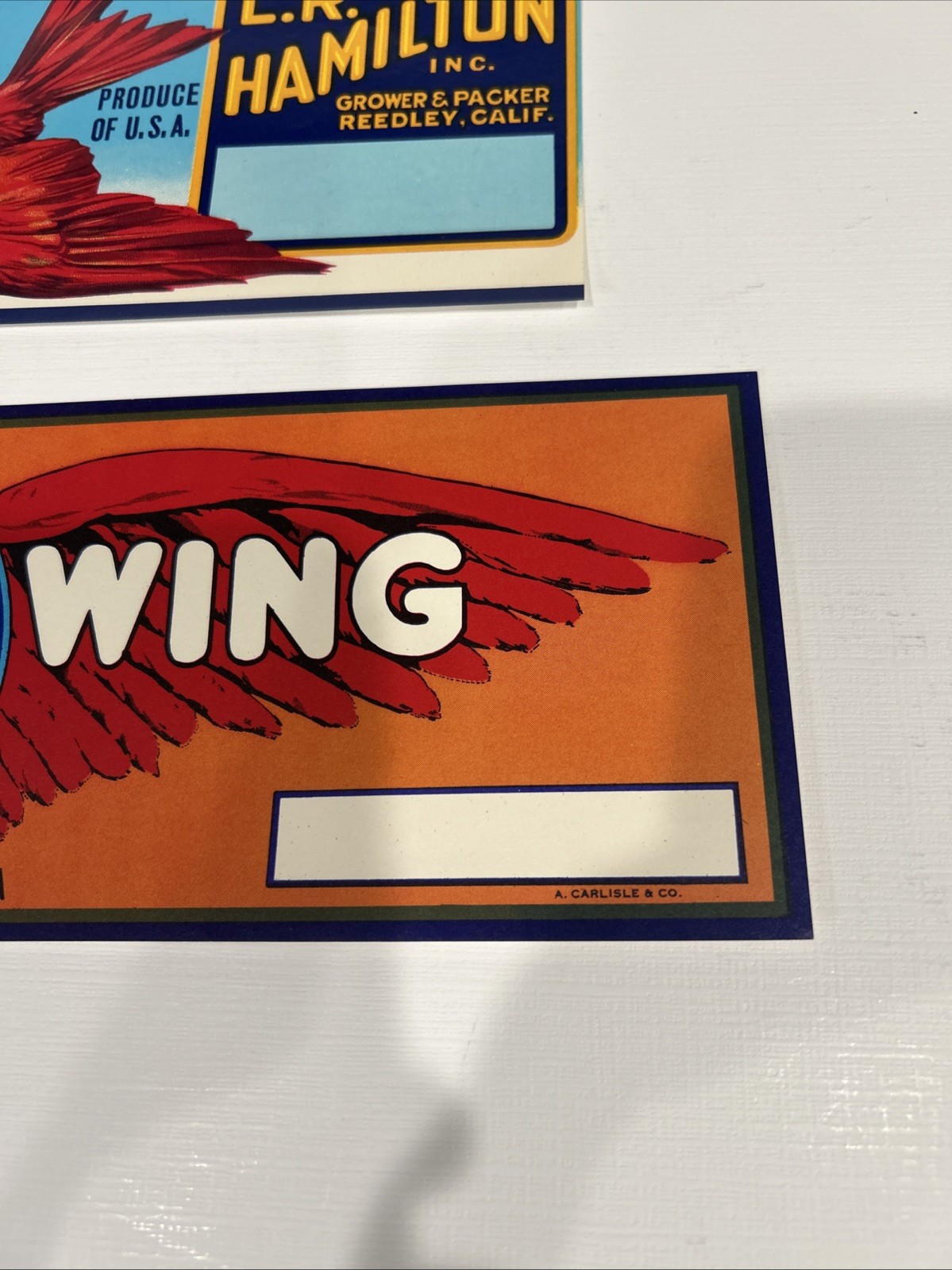 RED WING Red Robin Red Wagon Produce Crate Labels Reedley Sanger California