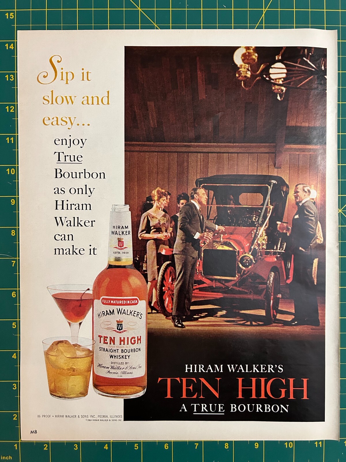 1964 Vintage Hiram Walker’s Ten High Straight Bourbon Whiskey Car Print Ad M1