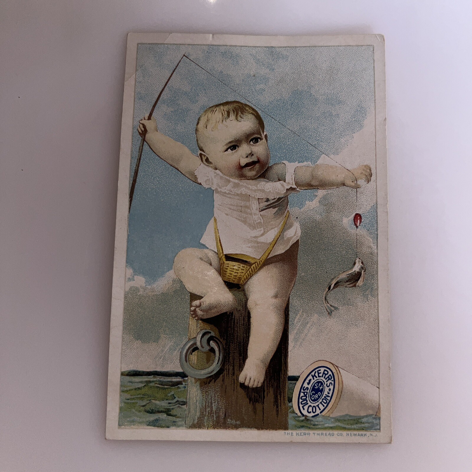 Victorian Trade Card Kerr’s Spool Cotton C.1870-80 Baby Fishing