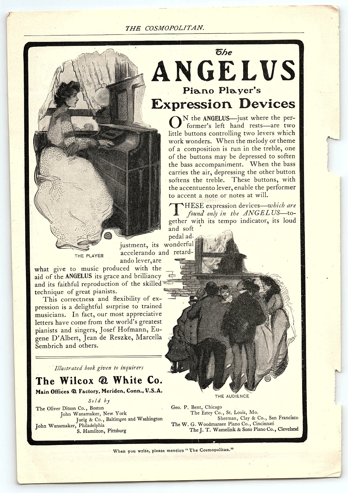 c1900 THE ANGELUS PIANO PLAYER EXPRESSION DEVICES ADVERTISING PRINT AD Z6205