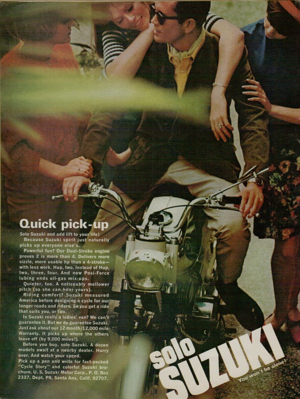 1966 Suzuki Dual Stroke Quick Girl Pickup Motorcycle Original Color Print Ad