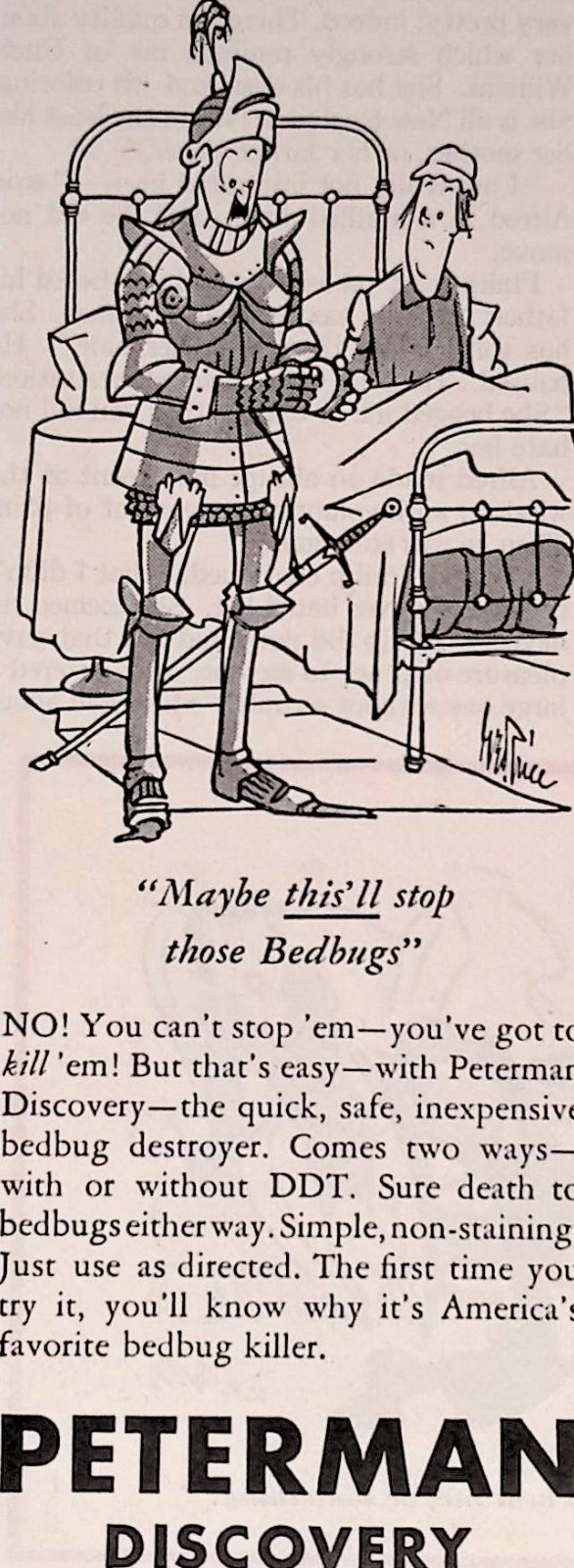 1946 Peterman Discovery Insecticide Bed Bugs Print Ad Ladies Home Journal Feb