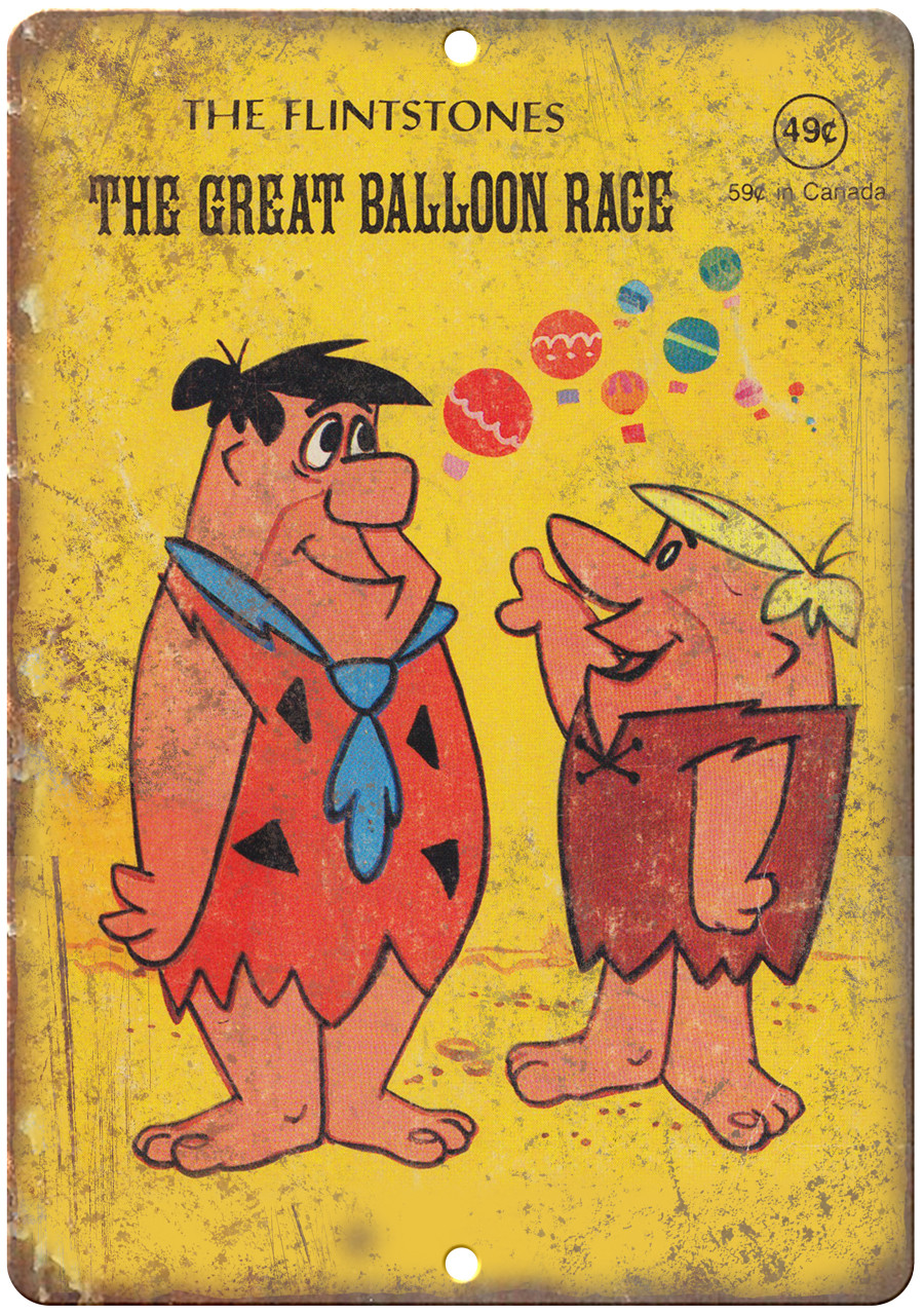 Fred Flintstone The Great Balloon Race Comic 12″x9″ Reproduction Metal Sign J24