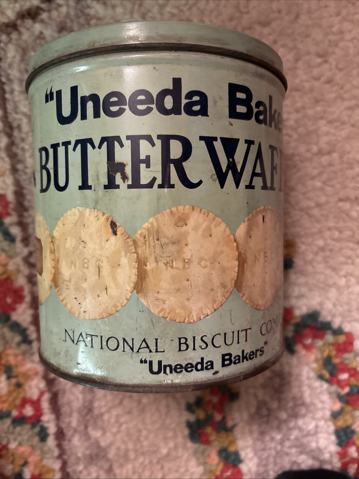 Uneeda Baker Butter Wafers vtg Empty 12 1/4oz Tin~National Biscuit Co.~6.5″