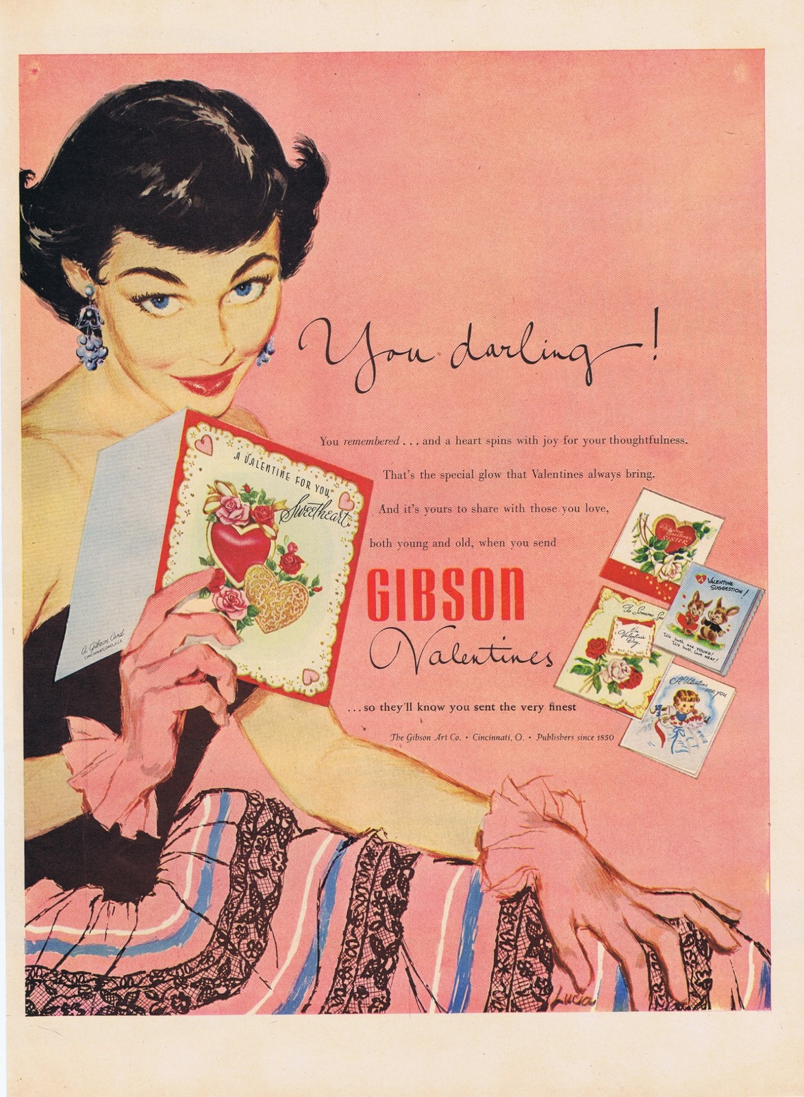 1953 Gibson Valentine’s Cards Lucia Print Ad