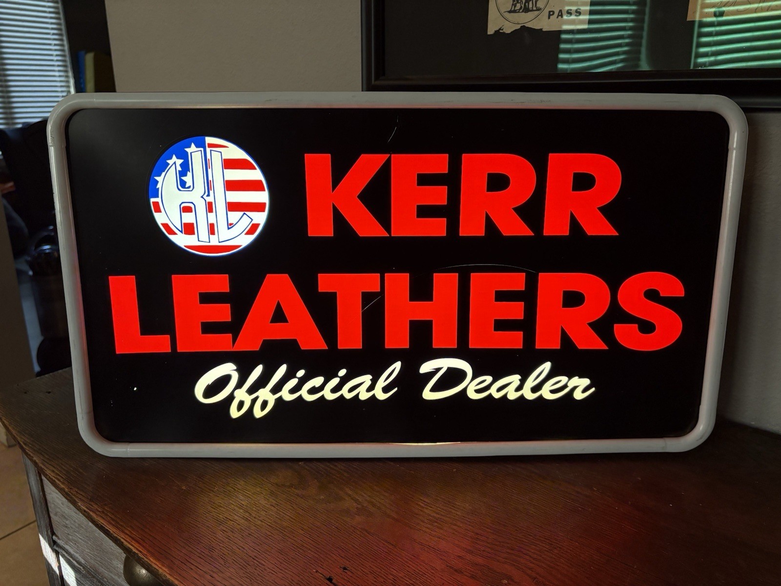 Vintage Kerr Leathers Lighted Sign Motorcycle Harley c1992