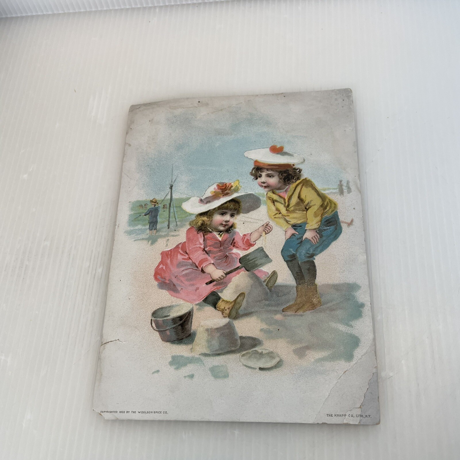 1893 Children Playing In The Sand At The Beach Woolson Spice Co Victorian Card