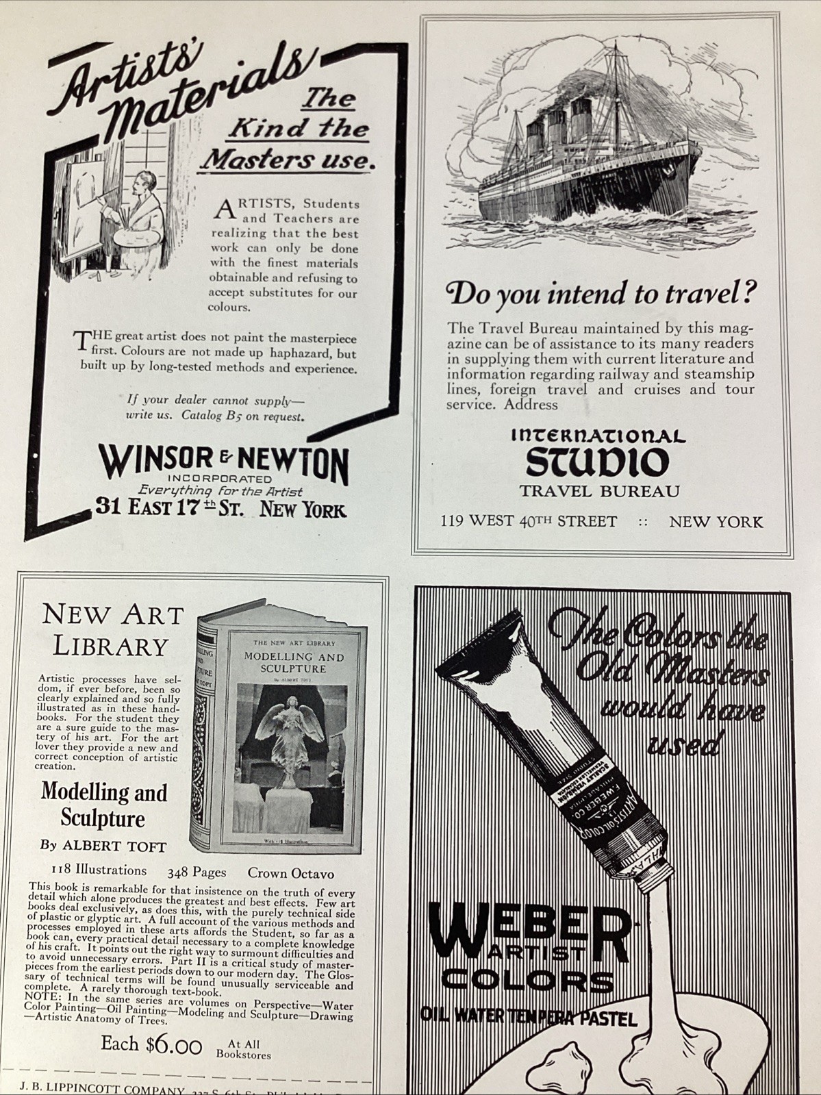 Art Supplies Print Ad 1925 Original Rare Antique NYC Weber Winsor Newton