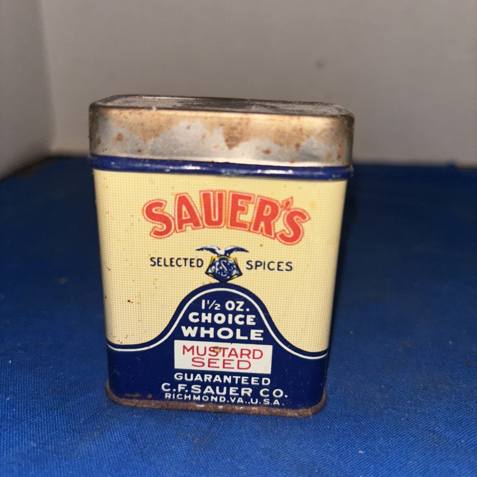 Vintage Sauer’s Spice Tin – 1 1/2 ounce Mustard Seed Tin – Empty – Made in USA