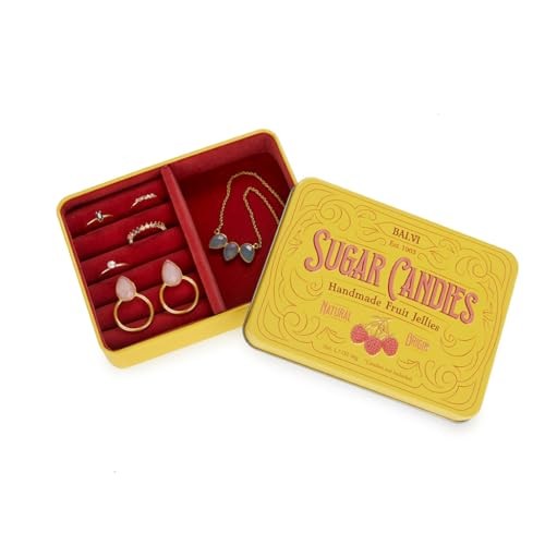 Balvi Sugar Candies Jewelry Box Yellow Simulates a Tin/Velvet Candy Box