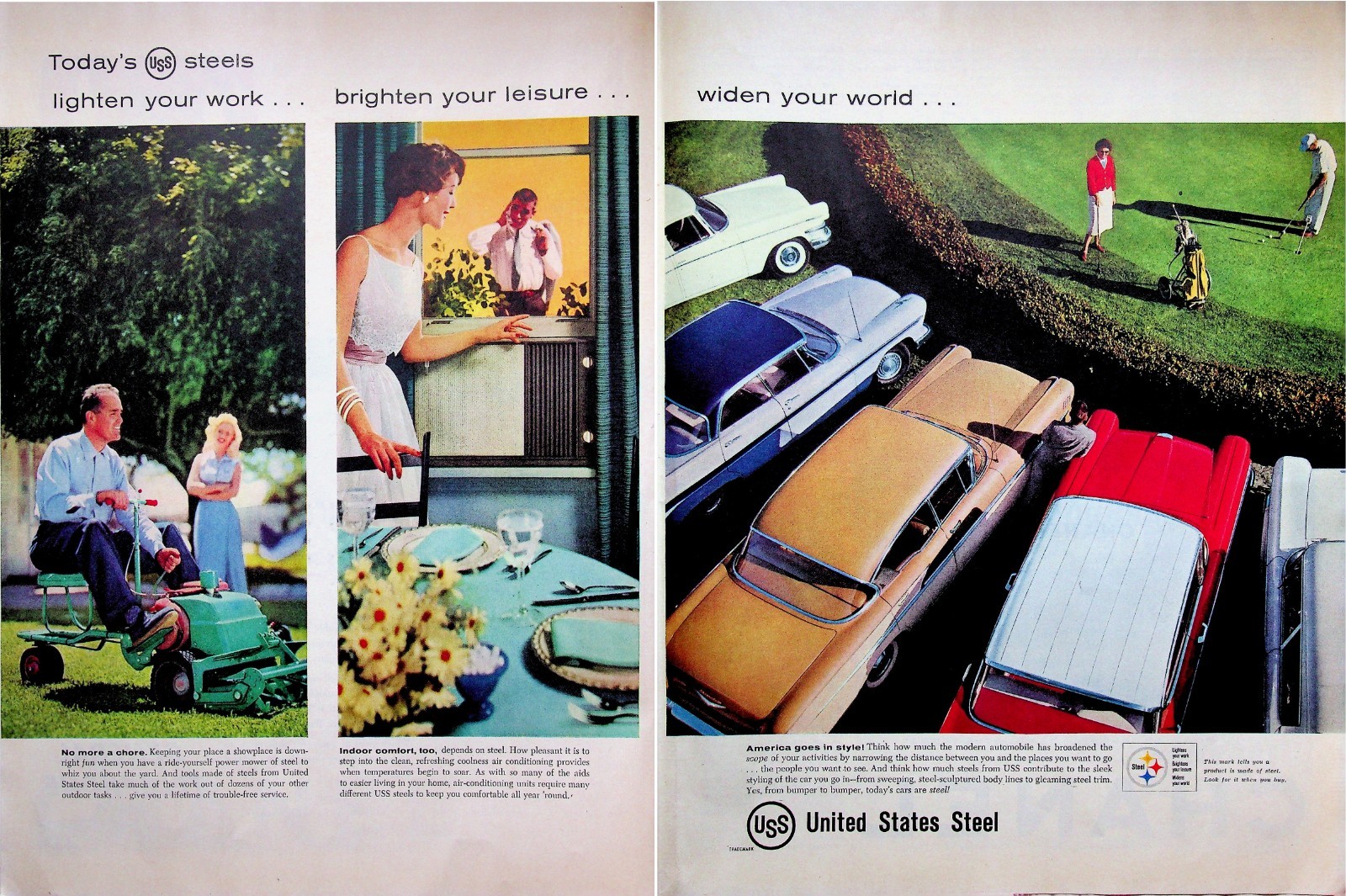 1958 United States Steel 2-Page Print Ad Vintage Industrial Art Mid-Century
