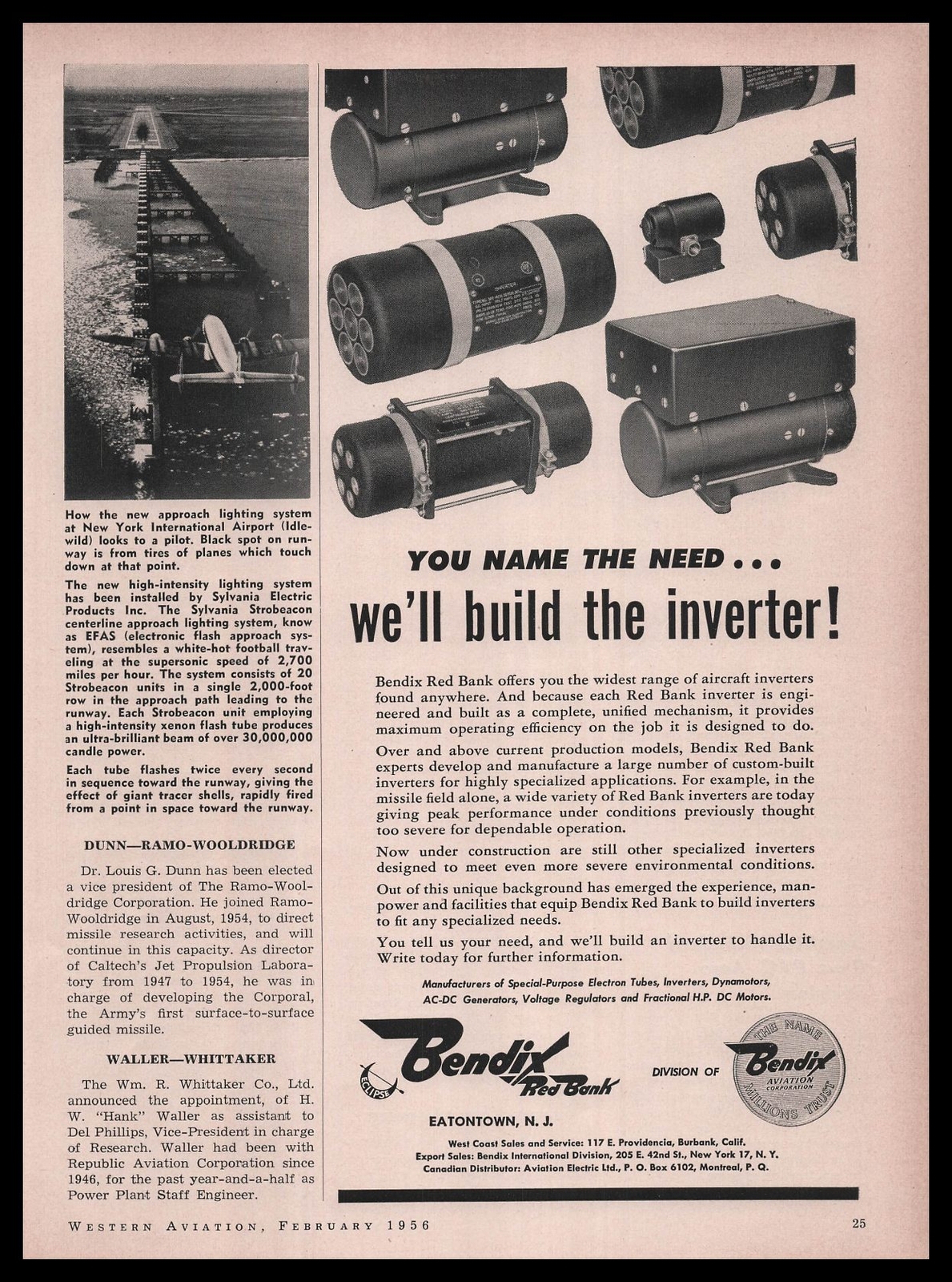 1956 Bendix Red Bank Aircraft Inverters Eatontown New Jersey Vintage Print Ad