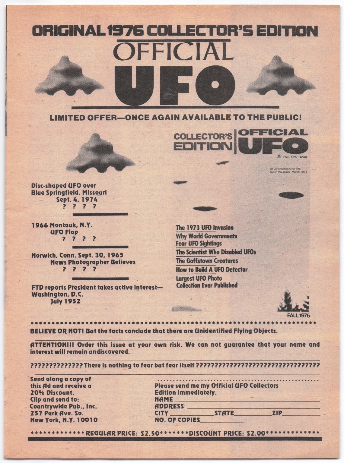 Official UFO Collector’s Edition Magazine Ad 1976 Vintage Ephemera