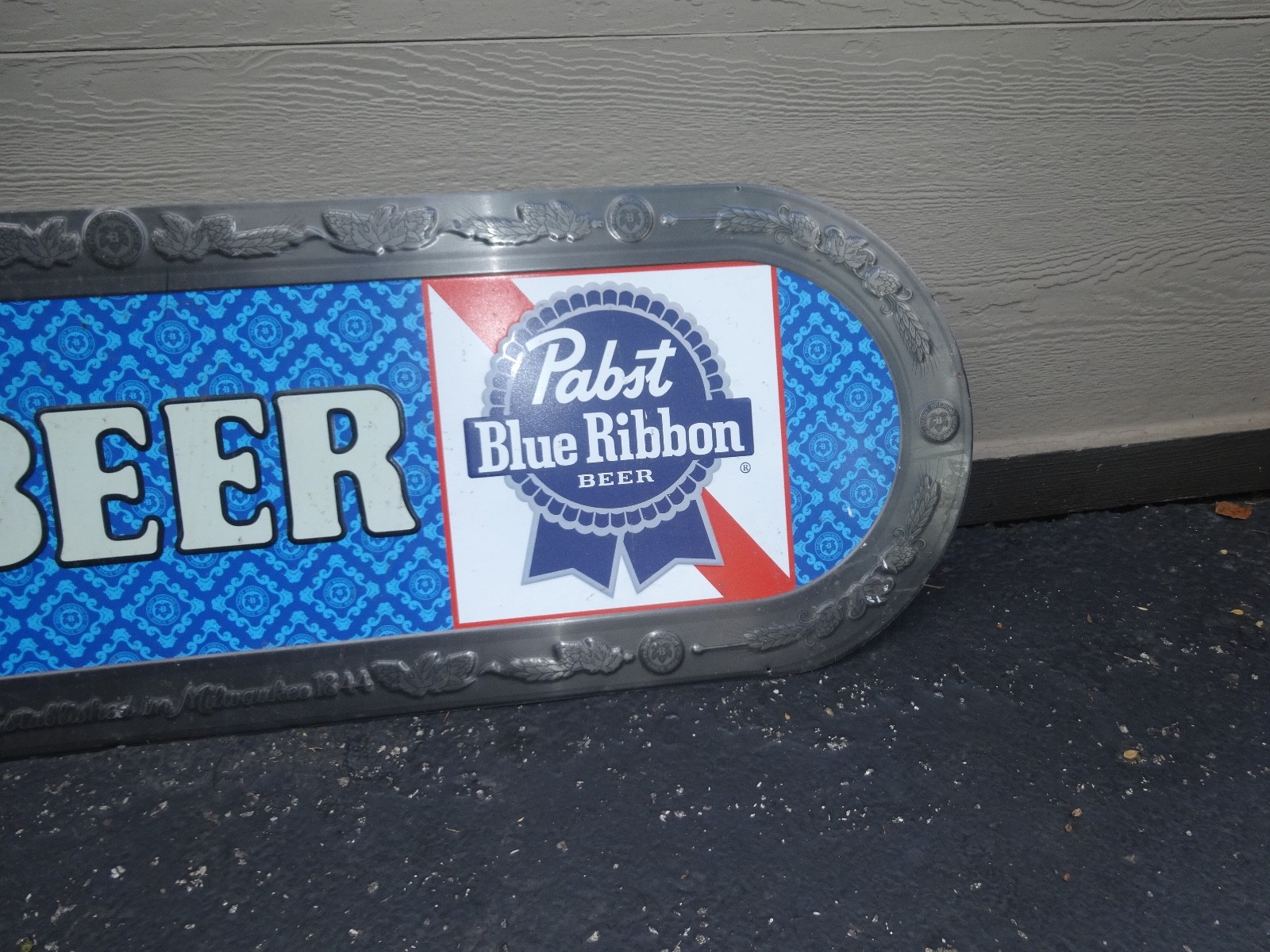 VINTAGE ANTIQUE ORIGINAL PABST BLUE RIBBON COLD BEER 🍺 BIG 58″ X 18″ METAL SIGN