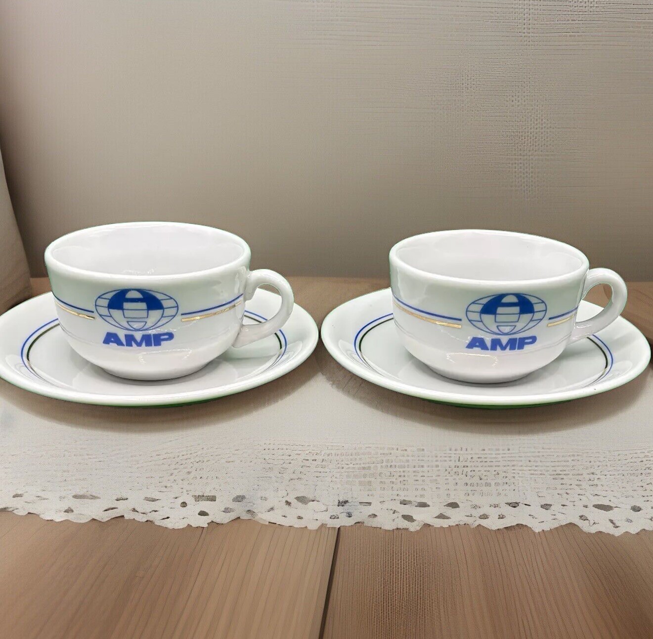 Set Of 2 Porcelain Teixeira Sao Ceatano AMP Advertising Vintage Cup And Saucers