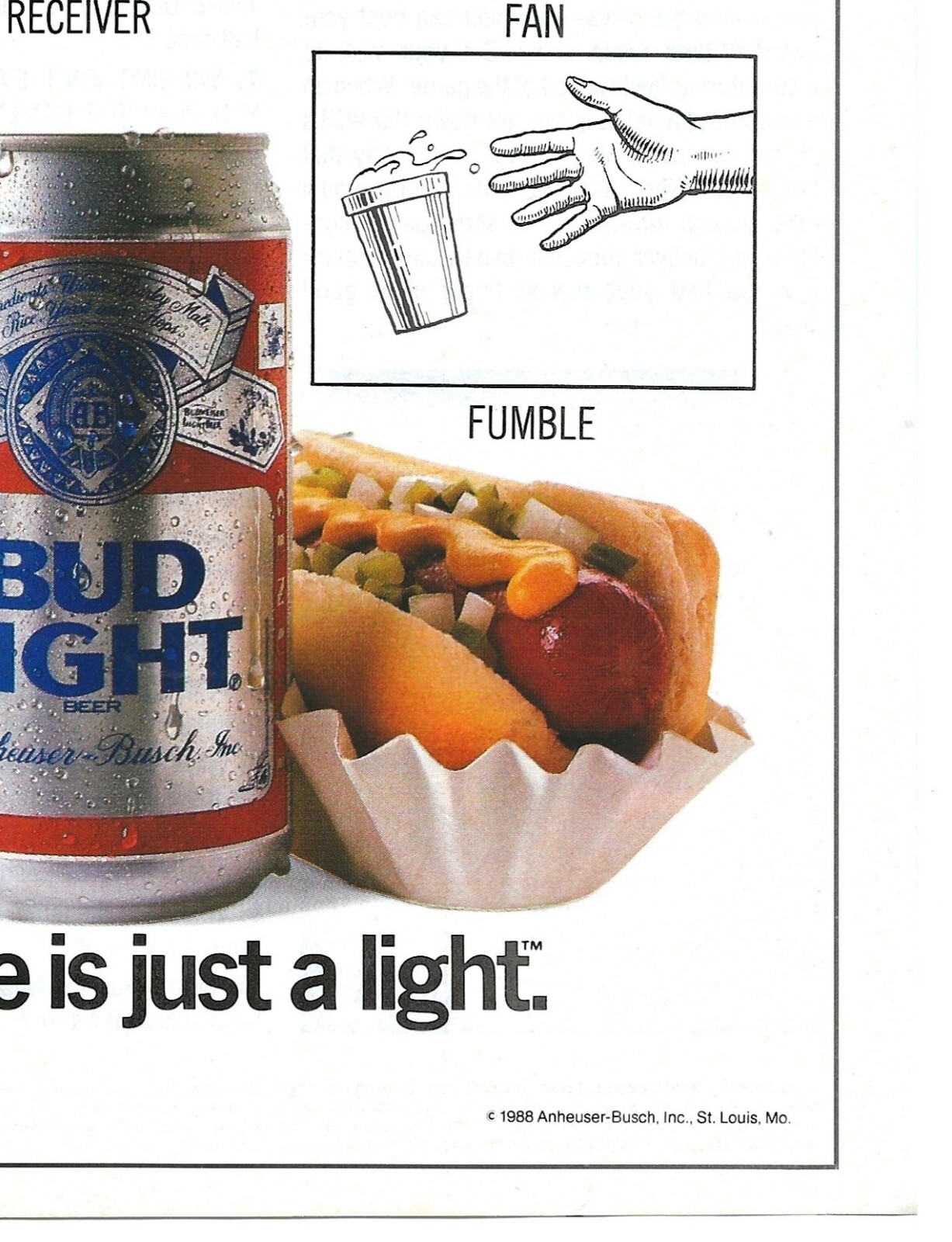Vintage Print Ad Bud Light Beer – Bud Light’s Guide To Football – Jan 1989
