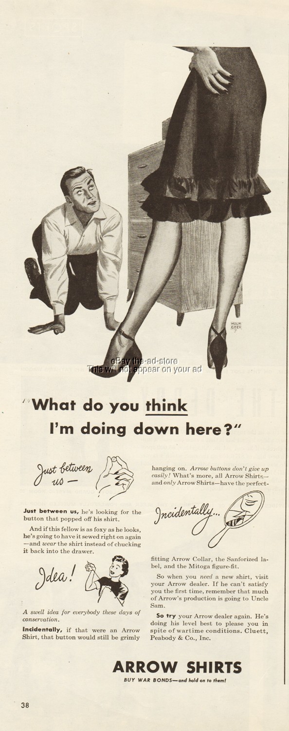 1945 Arrow Shirts Cluett Peabody & Co Vintage 1940s Clothing Fashion Print Ad