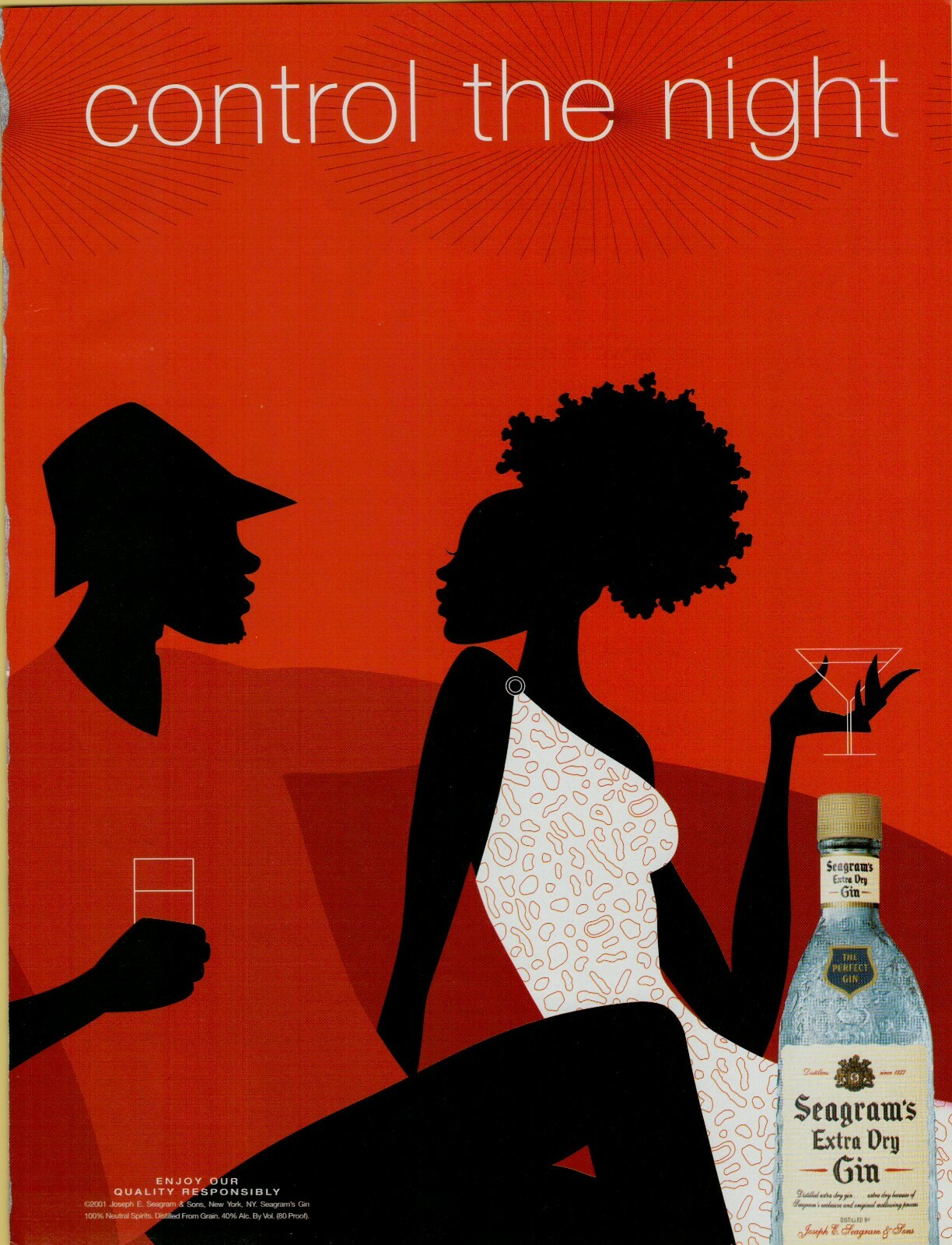 2003 Seagram’s Gin Control The Night Illustration Urban Design Vintage Print Ad